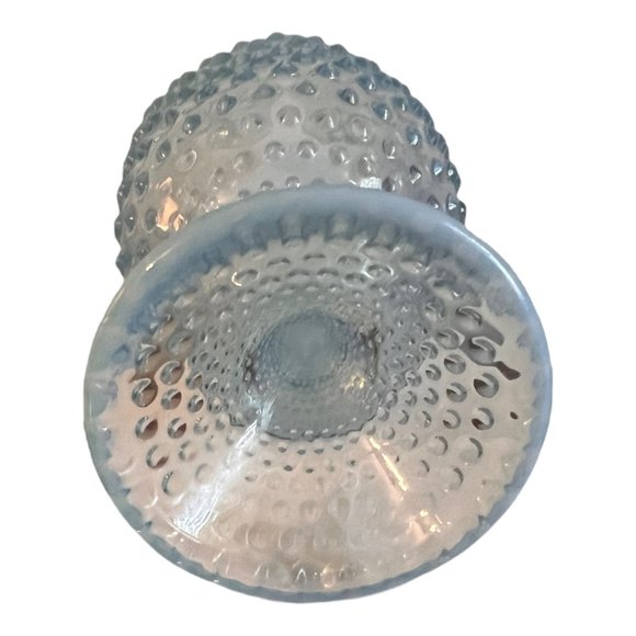 Vtg DUNCAN MILLER Blue Opalescent Glass Footed Vase hobnail 6.5" - Picture 6 of 6